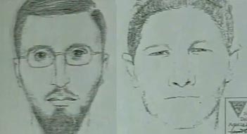 Drawings made by FBI sketch artists of Niaz Khan’s al-Qaeda contact in the US (left), and one of the people he trained with in Pakistan (right). 